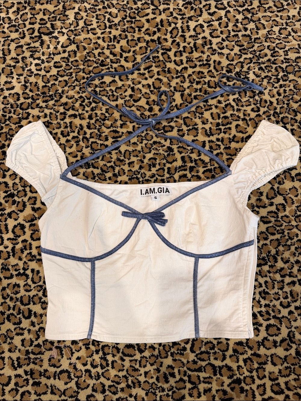 I.AM.GIA white Crop Top with Blue Trim
